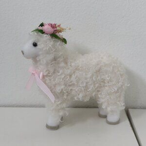 (#126) White Sheep Figurine Floral Crown Bow Animal Home Decor Easter